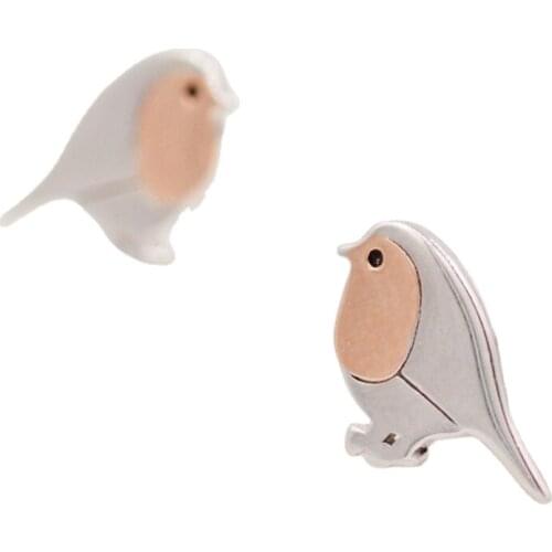 Simple Silver and Rose Gold Bird Earrings Nature Inspired Earrings