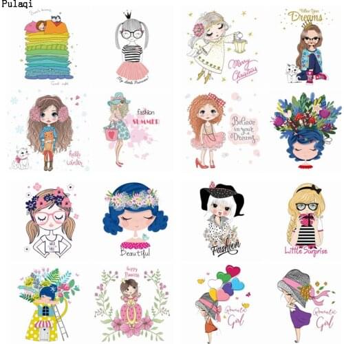 Pulaqi DIY Princess Girl Iron On Transfers Clothing Sticker Patch Patch Heat Transfer Vinyl Stripes For Clothing Applique Decors