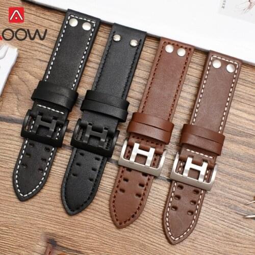 20mm 22mm Genuine Leather Watch Strap Rivet Men Replacement Bracelet Wrist Band for Hamilton Khaki Aviation H77755533 H77616533