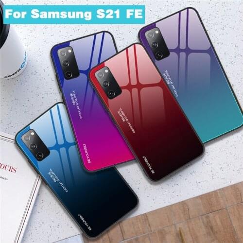 Gradient Color Glass Case For Samsung S21 FE S21 Fan Edition Case For Galaxy S21 FE Cover Hard PC Coque For Samsung S21 S20 FE