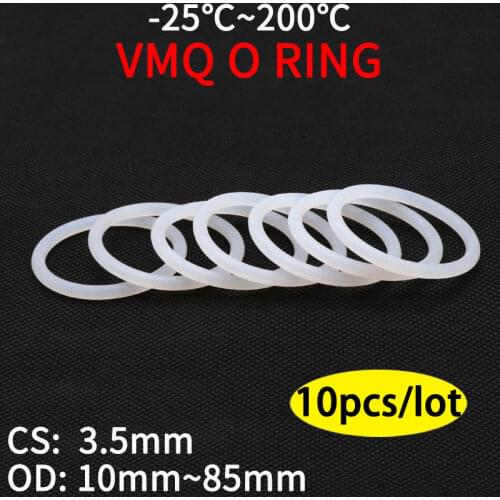 10pcs VMQ O Ring Seal Gasket Thickness CS 3.5mm OD 12~85mm Silicone Rubber Insulated Waterproof Washer Round Shape White Nontoxi