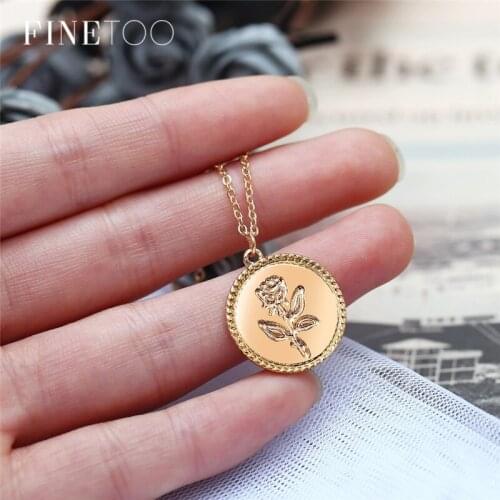 Vintage Gold Color Engraved Rose Flower Statement Necklace for Women Long Chain Round Pendant Coin Necklace Collier