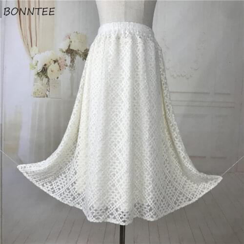 Skirts Women Princess Empire Hollow Out Lady Stylish Plus Velvet Tender Design Ins Aesthetic Lovely Spring Lace Patchwork Casual