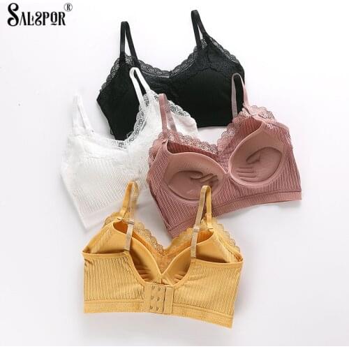 SALSPOR Push Up Bra Women Lace Fixed Chest Pad Underwear Cotton Sexy Back Closure Beautiful Back Lingerie