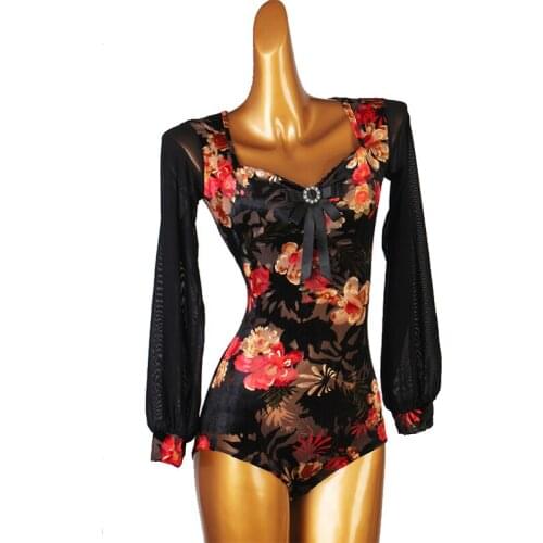 Latin Dance Tops Female Elegant V-Neck Long Sleeve Jumpsuit Professional Ballroom Dance Performance/Practice Costumes DQL4587