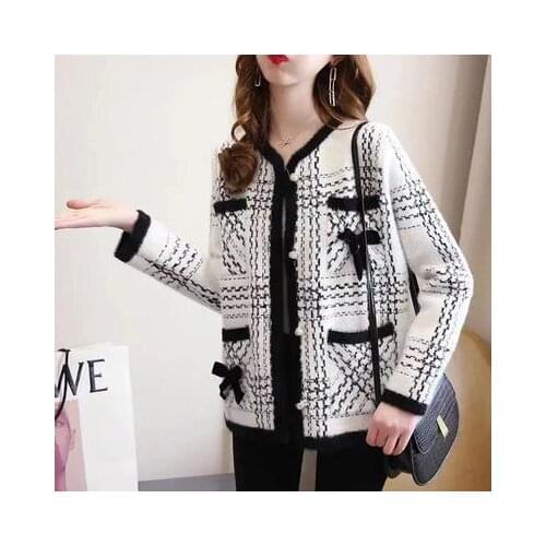 Simple Imitation Mink Small Fragrance Womens Clothing Autumn And Winter New Knitted Korean Womens Sweater Coat