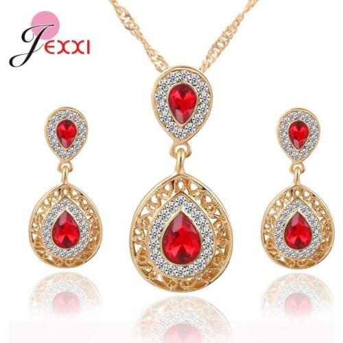 Wedding Party Classic Green Natural Stone Jewelry Sets For Women Gold Color Drop Earrings Necklace Pendant Lovers Gift