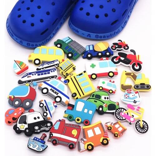 Single Sale 1Pc Means Of Transportation PVC Shoe Charms Shoe Decoration Accessories Shoe charms for Wristbands Kids Party X-mas