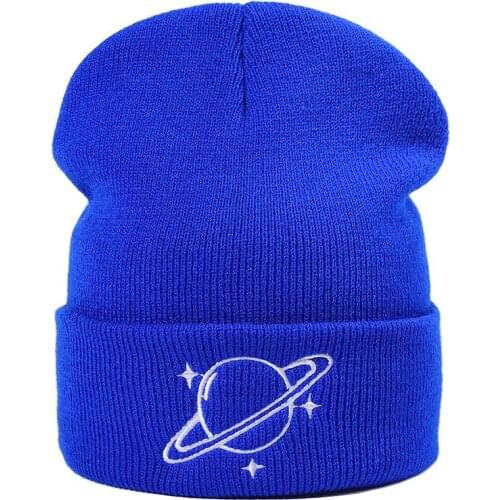2021 Acrylic Solid Color planet embroidery Thicken knitted hat winter warm hat Skullies cap beanie hat for Men and Women 10