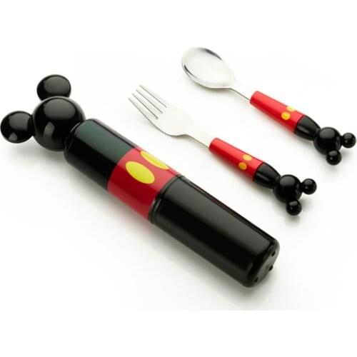 3pc/set Baby Dishes Stainless Steel Baby Spoon Fork Portable Box Set Cartoon Baby Feeding Food Training Tableware Children Spoon