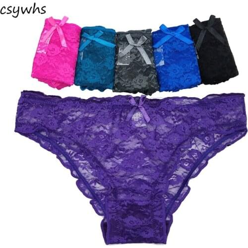 CSYWHS 5pcs Lot Transparent Lace Panties Womens Cotton Sexy Briefs Underwear for Girls Panty Lingerie Intimates M-XL