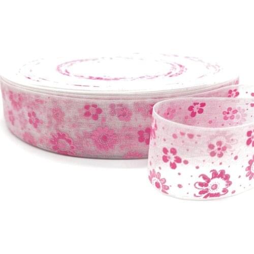 5Yards /Roll 25mm Printing Flower Organza Ribbons For Flower Gift Packing Wedding Decoration DIY Garment Accessories #07