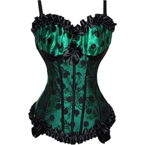 Dot Satin Lace Up Steampunk Corset Sexy Bustier Women Corselet Corset and Bustier Corset Overbust Slim Corset Strapless