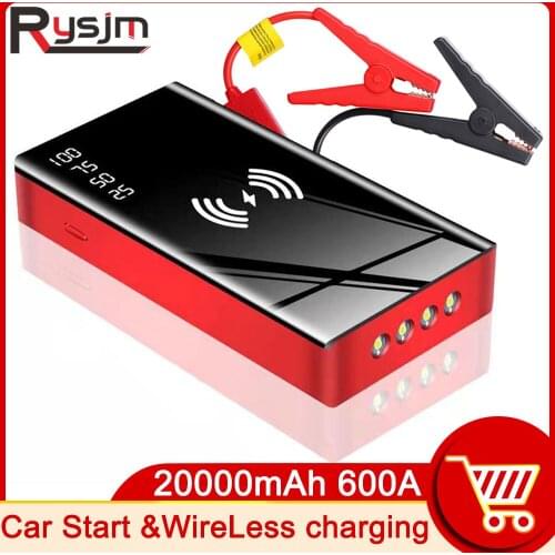 Car Jump Starter 2000mAh Power Bank With 10W Wireless Charger LCD Screen Starting Device Emergency 12V Car Jump Starter Battery