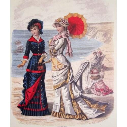 Free shipping classical court figure dame sandy beach seascape oil painting canvas prints on canvas wall art decoration picture