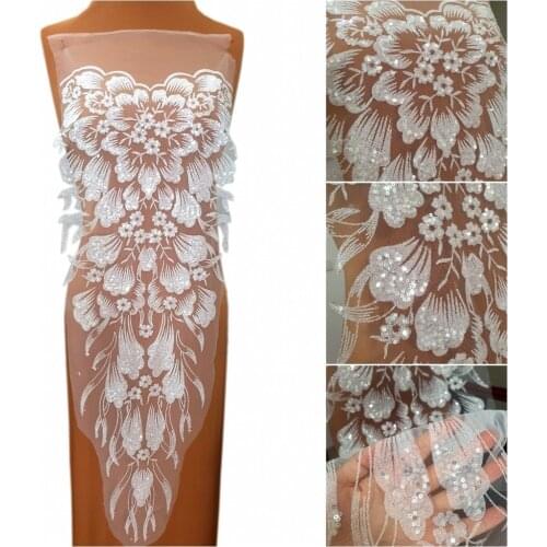 Sequins Small Beads White Patches African Nigerian Fabric Design Sewing Accessories Lace Appliques For Wedding Bodice Decoration