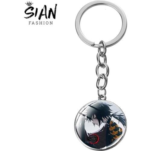 SIAN Newest Demon Slayer Kimetsu No Yaiba Keychain Kamado Tanjirou Agatsuma Hashibira Cartoon Print Glass Crystal Keyring Gifts