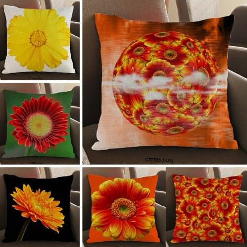African style Painting art linen Gerbera flowers pillow case Cushion cover Hotel office bar car sofa pillows cushions covers