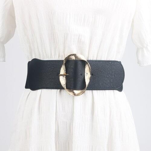 Elastic stitching Pu Leather Adjustable pin Gold Twist Shape buckle Black belt waist decorative for women dress Make look thin