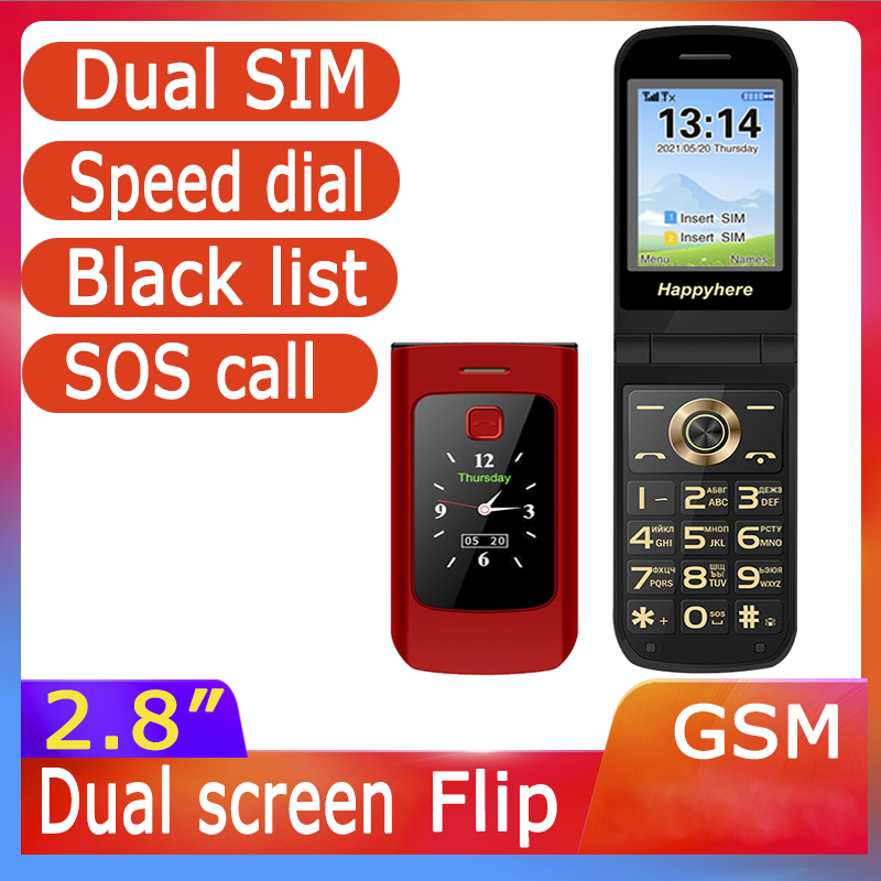Flip dual screen mobile phone dual SIM SOS loud sound MP3 video player Radio camera recorder powerful torch Russian cell phones
