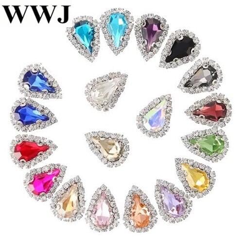 8x13mm 20pcs/bag Crystal glass sew on stone with claw,Super Flash DR shape Crystal buckle loose rhinestones