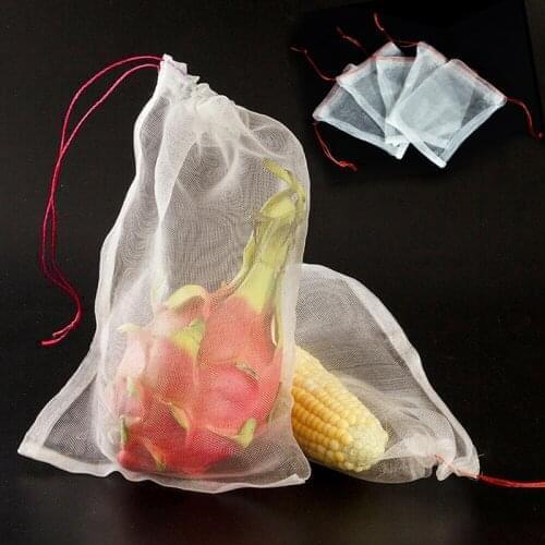 Nylon Netting Bags Fruit Vegetable Protect Drawstring Bags Anti Insects Pests Birds 5 Sizes White Breathable Garden Plant