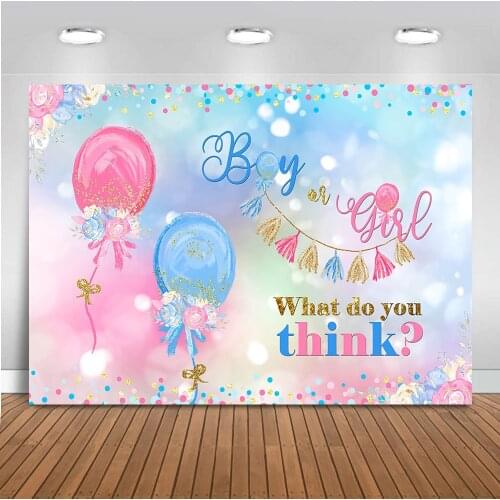Mocsicka Boy or Girl Gender Reveal Backdrop Blue or Pink Balloons Party Background Bokeh Glitter Dots Boy or Girls Baby Shower