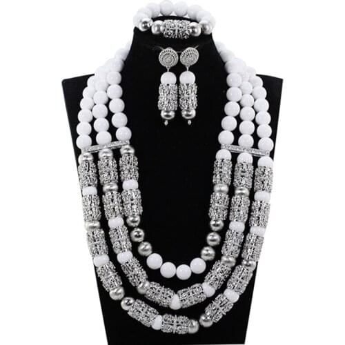 Trendy white crystal with Silver Metal elements african costume jewelry set wedding jewelry sets Free JB150
