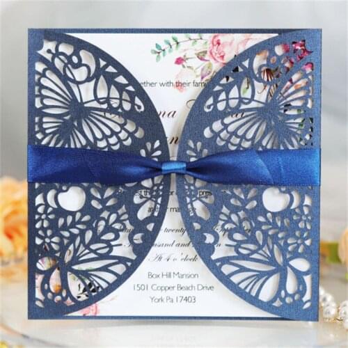 Printable wedding invitation set rustic wedding cards butterfly flower laser cutting cards 50 sets