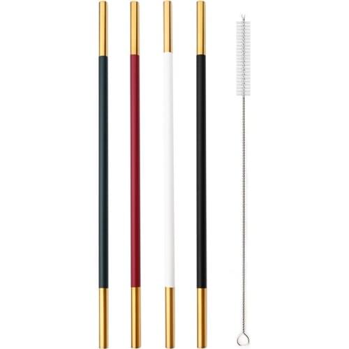 18/10 Stainless Steel Drinking Straw Set Reusable Metal Straws Set With Cleaner Brush Juice Bubble Tea Straw Bar Party Accessory