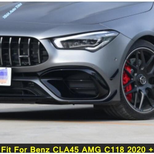 Lapetus Car Front Bumper Fog Lamp Cover Trim Fit For Mercedes Benz CLA45 AMG C118 2020 2021 ABS Fins Canards Blades Accessories