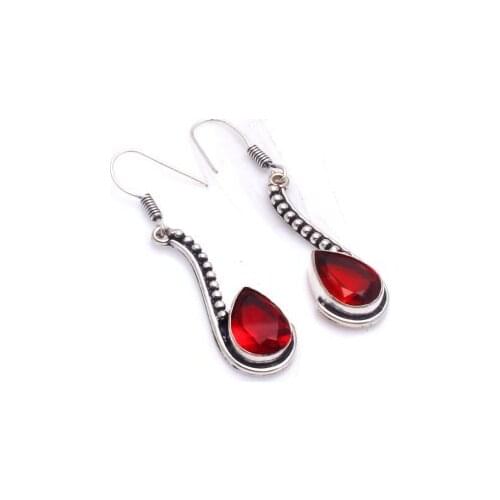 Genuine Garnet Silver Overlay on Copper Earrings, 52 mm , E6127