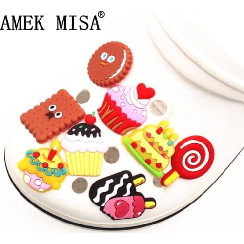 Novelty Garden Shoe Charms Accessories Cute Cake/Ice cream/lollipop Shoe Buckle Decoration for croc jibz Kids Party X-mas Gift