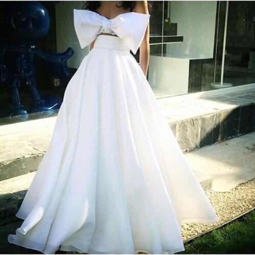 Hippie Style 2 Piece Prom Gowns White Big Bow Off Shoulder Ball Gown Formal Dress Custom Made Robe de soiree Hot Sale Cheap