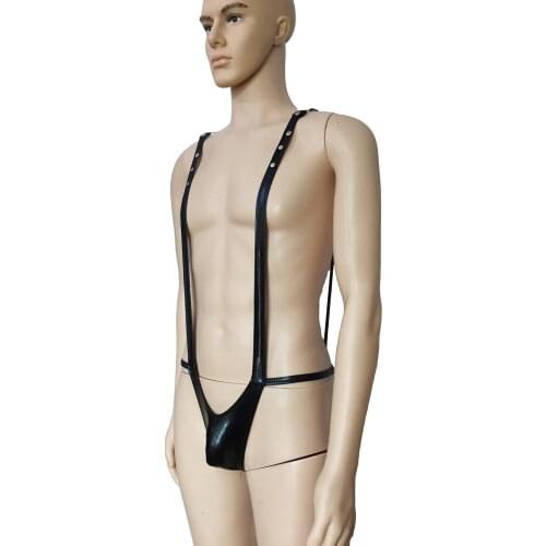 Sexy Lingerie for Him Wet Look Shiny Body Harness Macho Man Wrestling G-String Jockstrap Onesie Bodysuit Clubwear Underwear