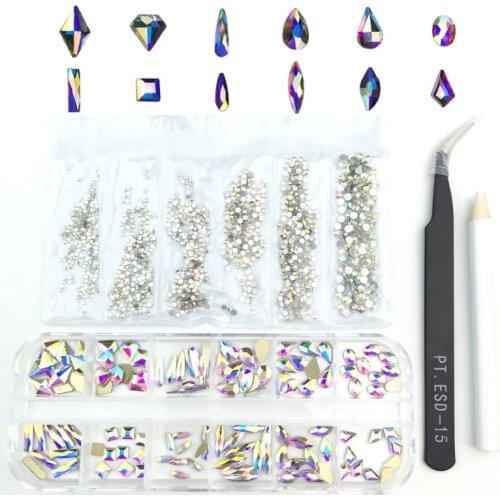 Swarovsky Nail Art Rhinestone Set Multi Shape Crystal Non Hotfix Glass Diamond Sapphire Fancy Nail Decoration