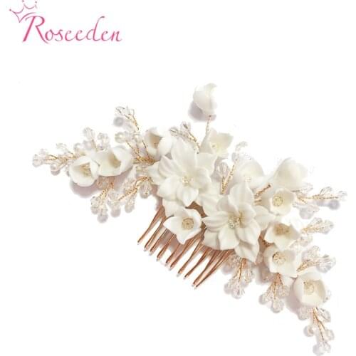 3 Colors Gorgeous White Flower Pearls Wedding Hair Comb Hair Pins Bridal Head Piece Hair Jewelry Accessories RE3793