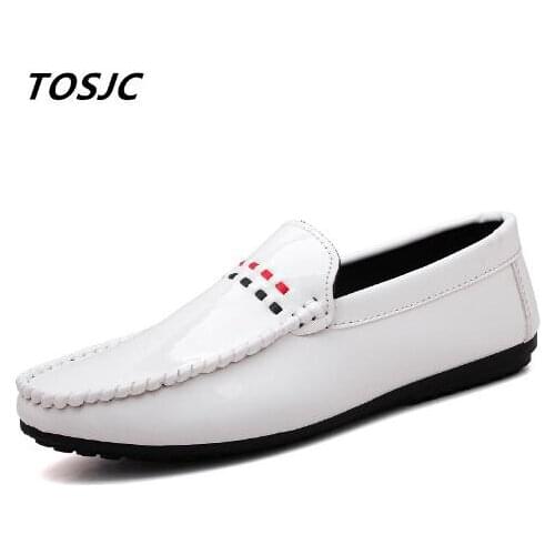 TOSJC New Arrival Man Light Weight Loafer Casual Shoes White Color Slip ON Soft Leather Breathable Driving Footwear For Man001
