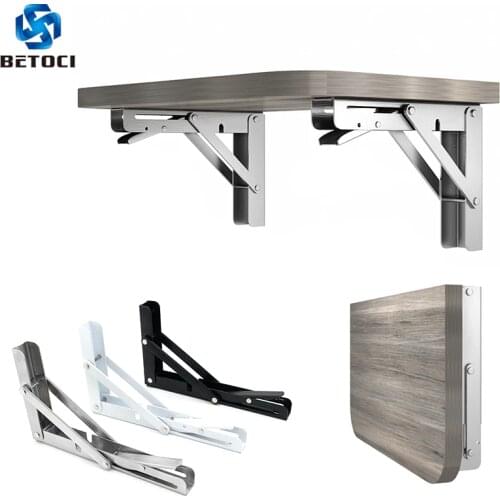 BETOCI 2PCS 8-16Inch Stainless Steel Triangle Folding Bracket White And Black Heavy Duty Bracket Wall Mounted Furniture Hardware