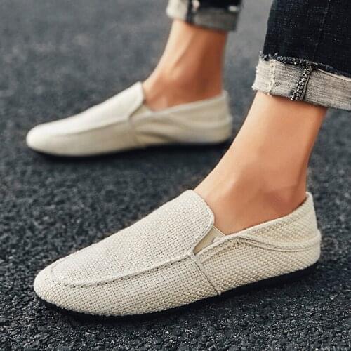 New Loafers Men Breathable Casual Shoes Classic Linen Slip On Sneakers Male Summer Cheap Driving Shoes For Men Wide 2020