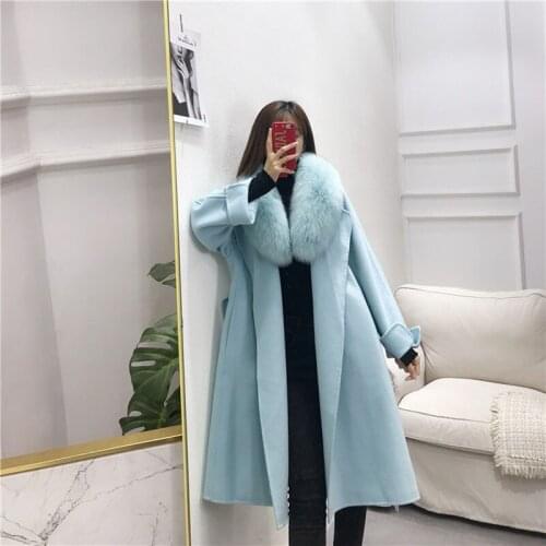 2020 korean loose womens long fur parka imported big fox fur collar double-faced woolen coat new fashion real fur coat