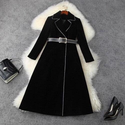 European and American womens wear 2020 winter new style Long-sleeved suit neck fashion belt black velvet jacket
