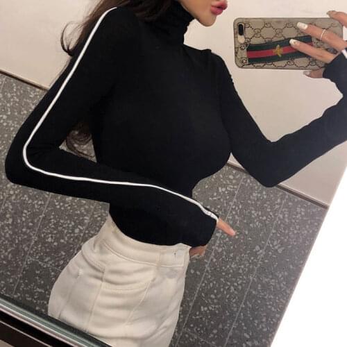 Woman TShirts Spring and Autumn Turtleneck Long Sleeve T-shirt Womens Tight Pile Collar Crop Top Mujer Camisetas