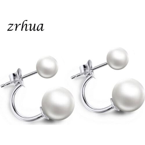 ZRHUA Luxury Pearl Jewelry Wedding Stud Earring For Women Fashion Rhinestone Silver Color Earring Wholesale Bands Jewellery