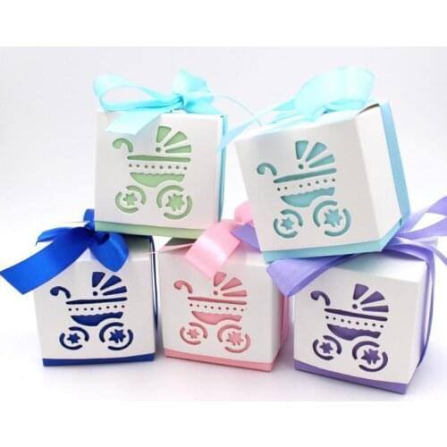 1000pcs Blue Baby Shower footprint Candy Boxes and 500pcs pink carriage baby shower boxes SN1642