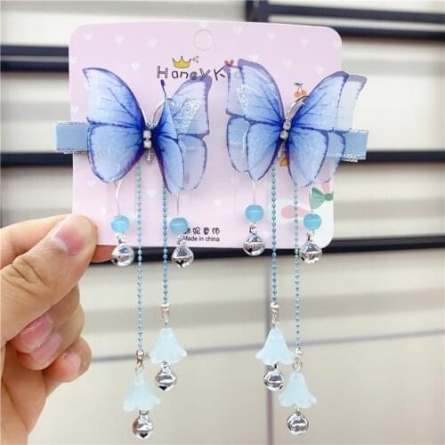 2 Pcs/set 2021 New Children Butterfly Hair Clips Girls Tassel Hairpin Headdress Headband Fashion Hair Accessories