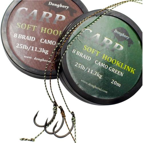 20m Carp Fishing Line Soft Hook Link 8 Strand Uncoated Braid Line Hair Rig Fishing Accessories Terminal Tackle 15LB/25LB/35LB