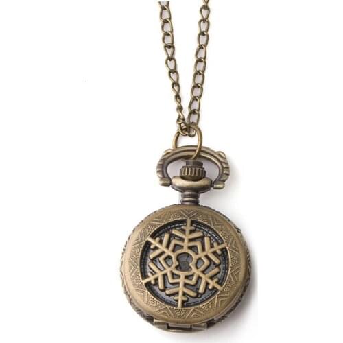 3067)12 pcs/lot Vintage bronze snowflake Pocket Watch Necklaces birthday concert Christmas party promotion gift