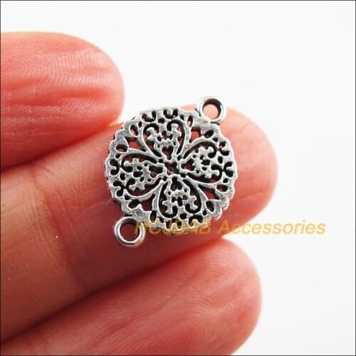 35 New Round Flower Charms Tibetan Silver Color Heart Connectors 13x18mm