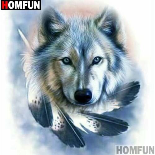 HOMFUN Full Square/Round Drill 5D DIY Diamond Painting "Animal wolf" 3D Embroidery Cross Stitch 5D Home Decor A17449